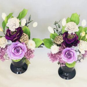 プリザーブドフラワー 仏壇用 お供え花 (パープル 左右2点セット)