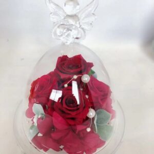 プリザーブドフラワー ガラスドーム エンジェル プレミアム エレガントレッド