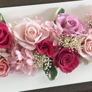 プリザーブドフラワー 壁掛け レクタングル ピンク系 クリアケース付
